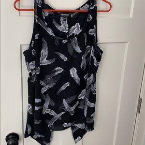 Black/ feathered pattern, open back sheer tank top